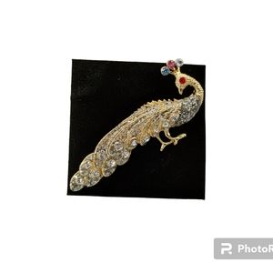 Siam Brooch Vintage Pin Peacock Bird Enamel Hinge Colored Rhinestones 2"
